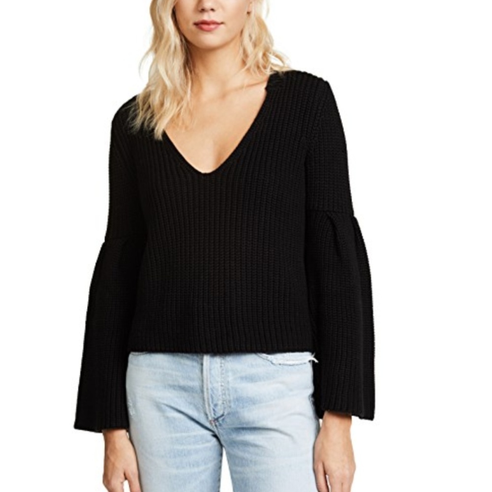 Free People Black Damsel Bell Sleeve Sweater